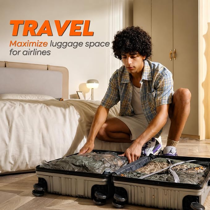 Rechargeable Wireless Pump Travel Storage Bags Set - 15 Pack Medium Size Vacuum Bags for Travel & Home, Space-Saving Compression Packing for Clothes, Blankets & Bedding