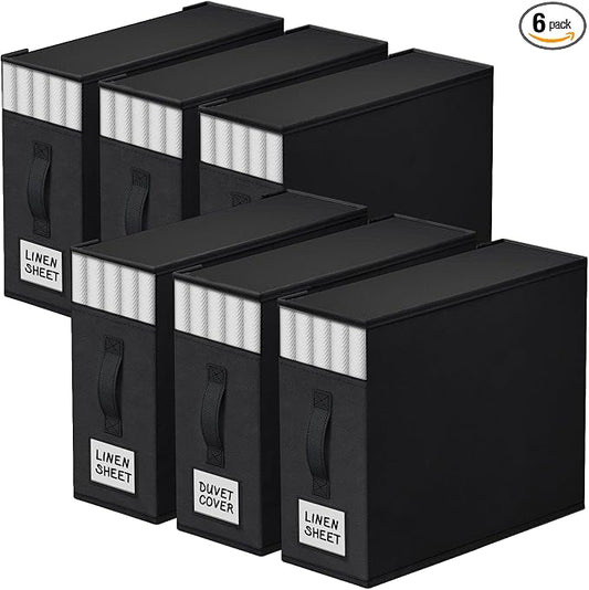 StorageTastic Bed Sheet Closet Organizers and Storage Under Bed Storage | Foldable Storage Containers with Window and Label,Storage and Organization for Bedding Sheets,Duvet Covers,Blankets,6 Pack