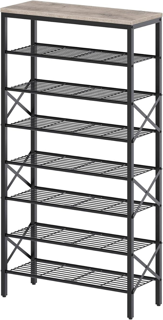 YATINEY 8 Tier Shoe Rack, Shoe Storage Organizer, Large Capacity Shoe Shelf Holds 32 Pairs of Shoes, Sturdy and Stable, for Entryway, Hallway, Closet, Dorm Room, Greige and Black SS08BG