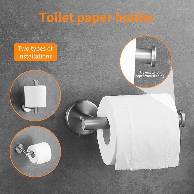 Brushed Nickel Bathroom Hardware Set, 24 Inch Towel Bar Set 10 Pieces Bathroom Accessories Set Includes Includes 2 Packs 24 Inch Towel Bar, Towel Ring, Toilet Holder and 4 Packs Towel Hooks