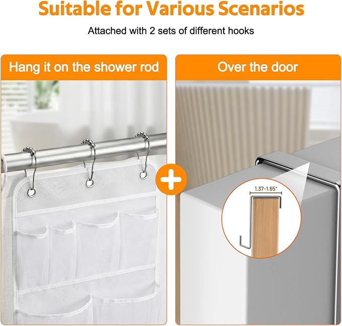 MISSLO Hanging Mesh Pockets Hold 340oz/1000ml Shampoo Shower Organizer with Over the Door Hooks