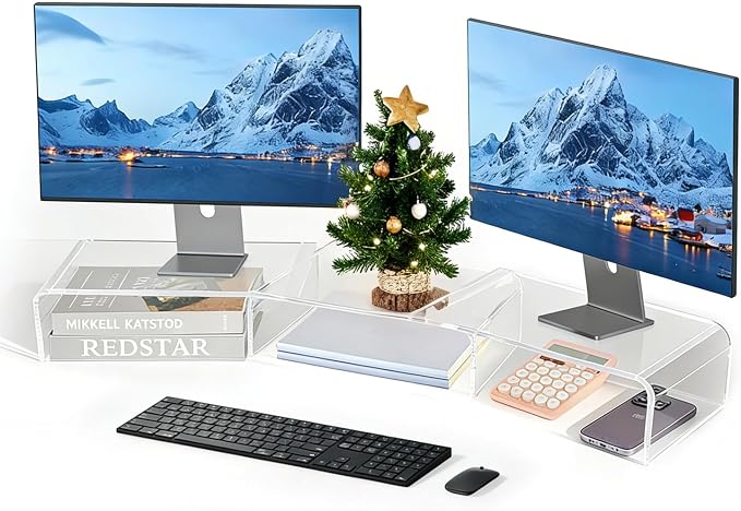 LEKETREE Acrylic Monitor Stand , Clear Monitor Stand for Desk, Computer Accessories for Home Office, Desk Organizer Shelf for Laptop, PC, Multi Media and more