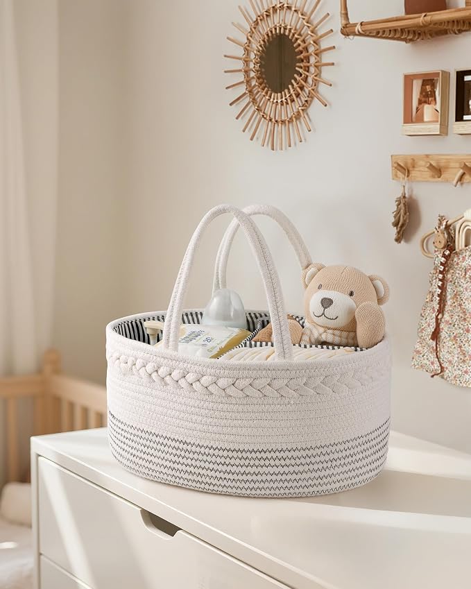 Maliton Baby Diaper Caddy Organizer, Cotton Rope Diaper Caddy Basket, Large Storage Basket for Newborn Boys and Girls, Gift for Baby Shower List, Newborn Essentials | 100% Cotton Rope Baby Caddy, Soft Yet Structured, Nursery, Car & Camping Use, Keeps B...