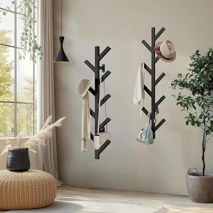 Prywot 2PK Vertical Hat Rack, Metal Coat Rack Wall Mounted, Black, 37.8" | 9 Hooks, Space-saving wall-mounted design, for Hats, Jackets, Coats, and Bags - Suitable for Entryways and Bedrooms