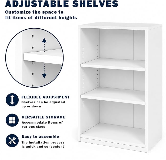 3-Tier Bookcase, 71 Inches, Wooden Open Display Floor Bookshelf with Adjustable Shelves (White)