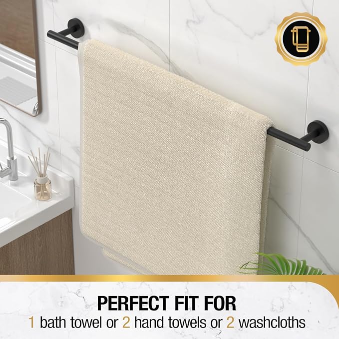 HITSLAM Matte Black 30 Inch Towel Bar for Bathroom, SUS304 Stainless Steel Bathroom Towel Rack Wall Mounted, Modern Home Decor Bath Towel Holder with Hardware Accessories (Total Length 31.6 Inch)