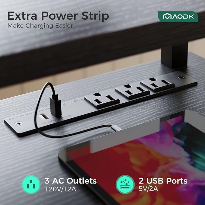 AODK 55 Inch Electric Standing Desk with Drawers & Keyboard Tray, Black | 3 Outlets & 2 USB Ports, LED Lights, Monitor Stand, Cable Management Tray, 3 Memory Heights, 29.9"-46.1" in Range