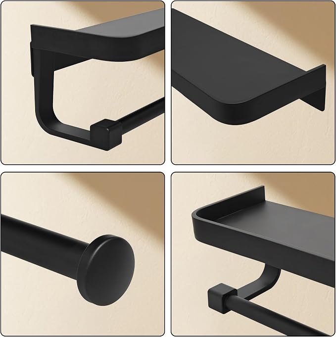 JOOM Hand Towel Holder for Bathroom -Paper Towel Holder Wall Mount - for Bathroom Black Paper Towel Holder with Shelf -Kitchen Towel Holder Black