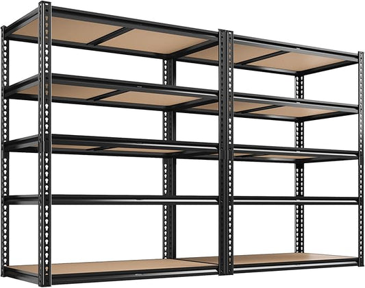 ROOMFAVE 72" H Storage Shelves 5 Tier Garage Shelving Heavy Duty,2050LBS Adjustable Metal Shelving Unit, Garage Shelves for Basement, Warehouse, Pantry, Closet, 72" H x 35.5" W x 16" D, Black,2PCS