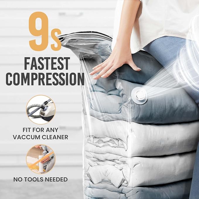 TAILI 12 Pack Vacuum Storage Bags, Jumbo Cube 31x40x15 Inch, Clear | Extra Large Vacuum Seal Bags for Comforters, Blankets, Bedding, Clothing, No Pump Compression Cube, Space Saver Storage