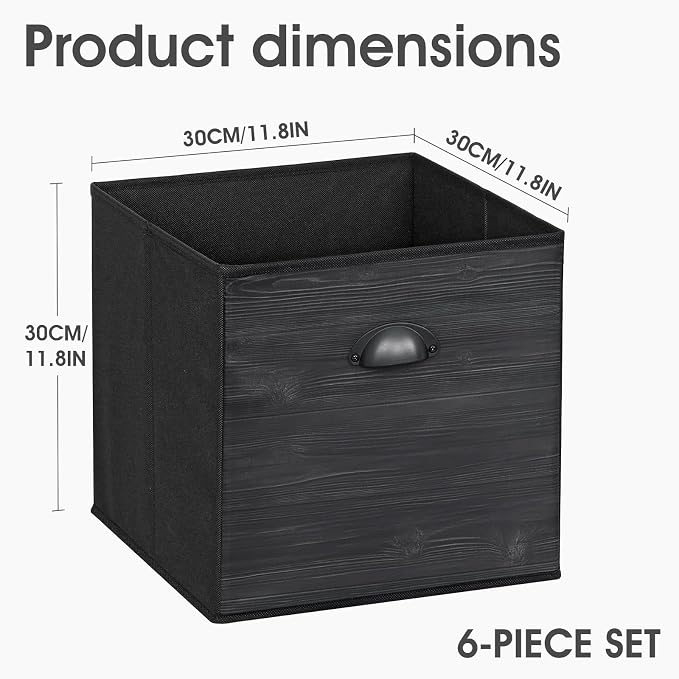 Faux Wood Grain Cube Storage Organizer Bins, 12x12 Inch Storage Cubes, Closet Cloth Baskets Box for Shelves, Set of 6