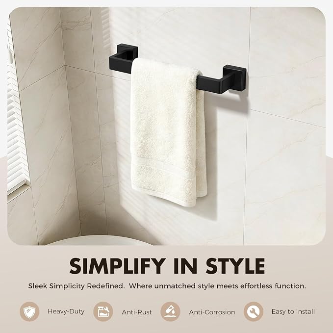 20-Pieces Matte Black Bathroom Accessories Set, 16 Inch Bath Towel Bar Set | Stainless Steel, Towel Ring, Toilet Paper Holder, Robe Hooks, Towel Racks for Bathroom Wall Mounted, Bathroom Hardware Set