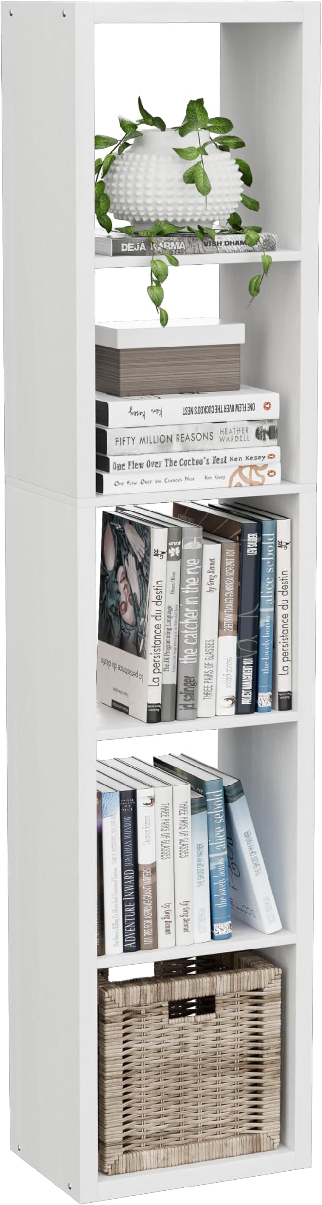 VDNEND Tall Cube Storage Organizer Bookcase, 5 Tier 11 inch Open Back Cubical Shelf with Thickened Border, Display Bookshelf for Living Room, Home Office, Sturdy Room (White, 5 Cube,Vertical)