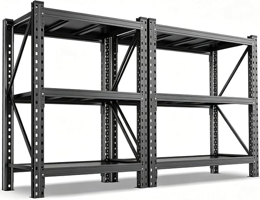 2pack Storage Shelves 67” W Heavy Duty Adjustable Metal Garage Shelving Unit Rack Metal Storage Shelf for Heavy Garage Tools, Ideal for Garage, Basement, Black, 67" W X 20" D X 63" H