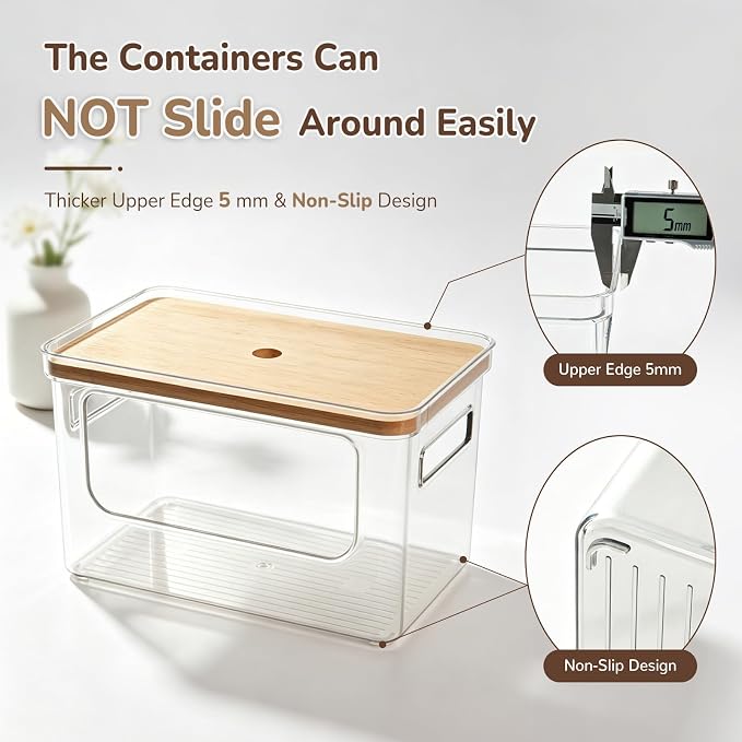 Hudgan Potato Onion and Garlic Storage Bin for Pantry Organizers, 3 Packs | Stackable, Straight Side, Bathroom Countertop Storage with Bamboo Lid, Pantry Box, Can Good Organizer, Kitchen Space Saver