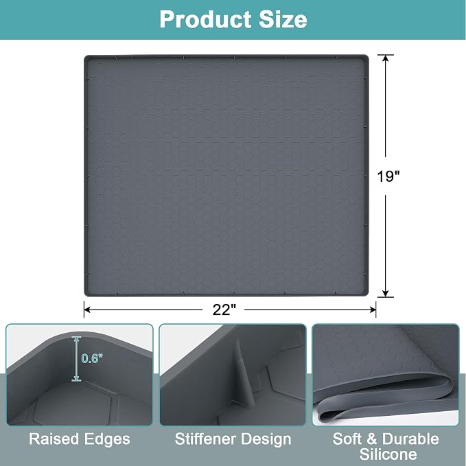 Silicone Under Sink Mat 22" x 19", Under Sink Mats for Kitchen Waterproof, Under Sink Protector Mats for Cabinets, Under Sink Tray Organizer for Kitchen and Bathroom, Gray