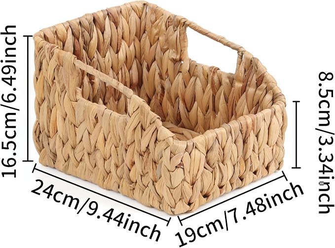 FEILANDUO Wicker Basket with Handles, Handwoven Storage Basket for Pantry, Trapezoid Decorative Baskets for Shelves Home Organizer (Natural(Water Hyacinth), 7.48"L x 9.44"W x 6.49"H)
