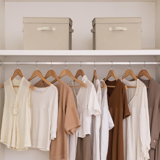 StorageWorks Storage Bins with Lid, Decorative Fabric Storage Bins with Handles, Stackable Closet Organizers for Shelves and Bedroom, Large, Light Brown, 2-Pack