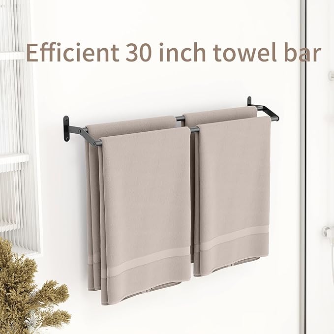 JUYSON Double Towel Bar for Bathroom, 30 Inch Towel Rack, Black | Wall Mounted, Stainless Steel, Rust Resistant, Space-Saving Design, Easy Installation