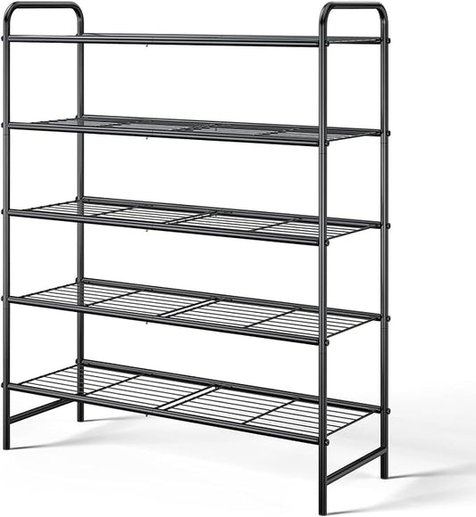 Kitsure Stainless Steel Shoe Rack Organizer, 25.6" Wide - 5 Tier, Black | Sturdy Shoe Rack for Closet and Entryway, Free Standing Shoe Shelf, Closet Organizers and Storage