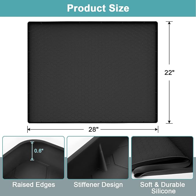 Under Sink Mat 28" x 22", Silicone Under Kitchen Sink Mat, Waterproof Under Sink Protector Mat, Shelf Liners Cabinet Liner for Kitchen and Bathroom, Black