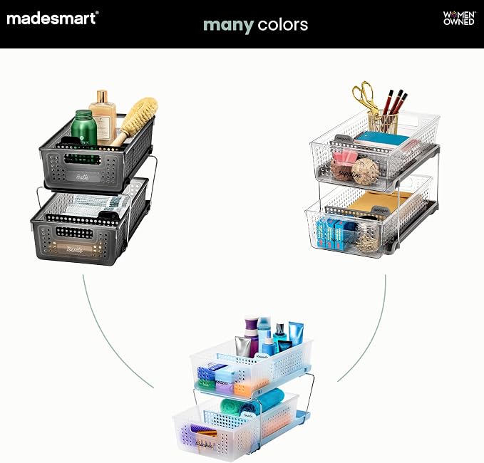 madesmart Two Tier Pull Out Organizer with Dividers, Frost