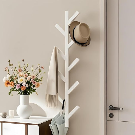 Prywot Vertical Hat Rack, Metal Coat Rack Wall Mounted, White, 37.8" | 9 Hooks, Space-saving wall-mounted design, for Hats, Jackets, Coats, and Bags - Suitable for Entryways and Bedrooms