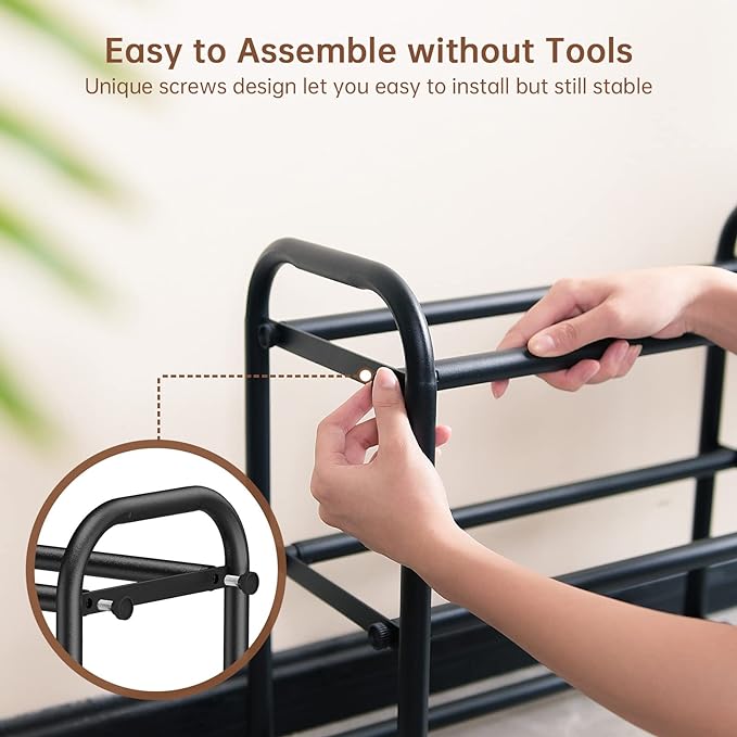 Gonfoam Expandable 3-Tier Shoe Rack for Closet and Entryway, Black | Tool-Free Assembly, Metal Material, Adjustable Shoe Organizer, Sturdy, Small Space Solution, Dorms, Garages, Apartments.