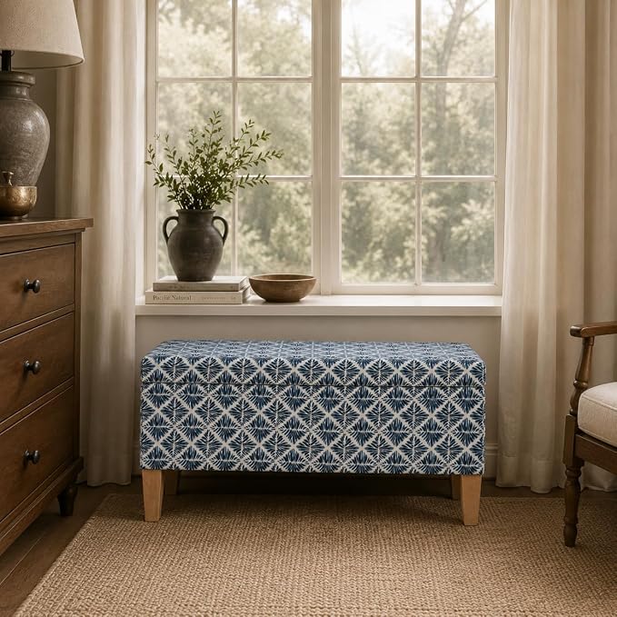 HomePop 36" Decorative Storage Bench - Blue Geometric Pattern