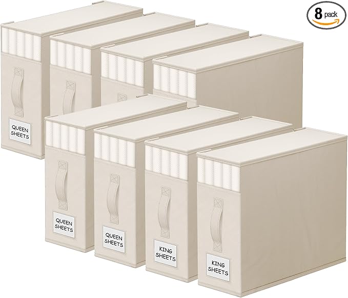 StorageTastic Bed Sheet Closet Organizers and Storage Under Bed Storage | Foldable Storage Containers with Window and Label,Storage and Organization for Bedding Sheets,Duvet Covers,Blankets,8 Pack