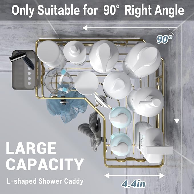 AKTECKE Corner Shower Caddy Organizer Shelf: 2Pack Adhesive Shower Rack, No Drilling Stainless Steel Shower Storage Shelves for Bathroom Kitchen (Gold)