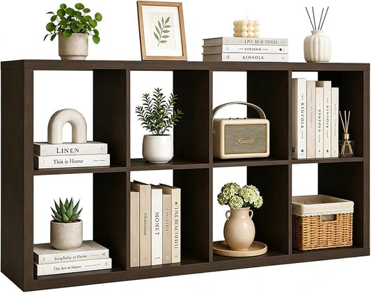 CTESNE【Wooden Thick Frame 8 Cube Storage Organizer Shelf with Anti-Tipping Kits + Reversible Open Back Bookcase, Horizontal and Vertical Dual-use Standing Bookshelf（Chocolate,13inch）