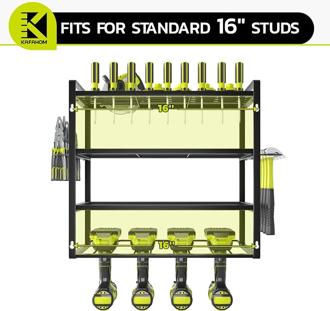 Power Tool Organizer, Garage Tool Organizers and Storage,Drill Holder Wall Mount, Storage Rack for Cordless Drill, Heavy Duty Tool shelf with Screwdriver Holder/Pliers Holder/Hammer Holder