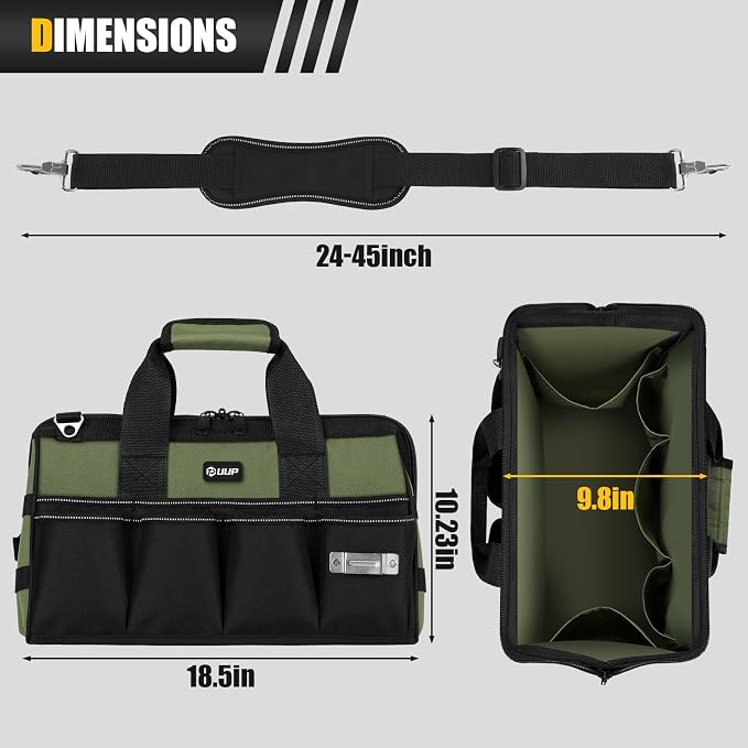 UUP 18-Inch Large Tool Bag, 16-Pocket Portable Tool Box Organizer Storage, Heavy Duty Tactical Toolbag with Big Zipper, Travel Carry Toolbox, Father Day Dad Men Electrician Contractor Welding Gift | 16 Pockets & MOLLE. Detachable Strap & Handle. Non-sl...