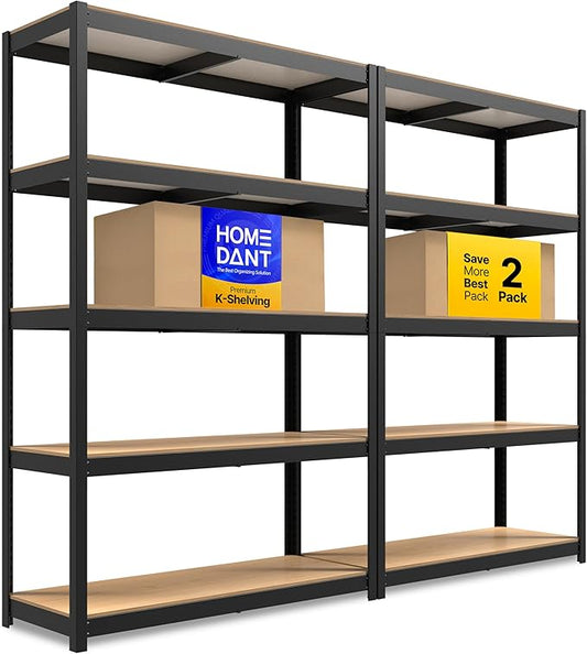 HOMEDANT House 48.1" W 5 Tier Heavy Duty Garage Shelving Adjustable Metal Rack Storage Shelves Standing Shelf Unit Organizers Industrial Warehouse Basement Black 2Pack