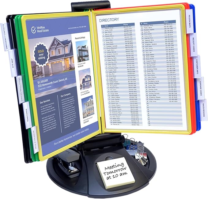 Ultimate Office Round Base 10-Pocket Desk Reference Organizer, Color Pkts | Functional Supply Storage PLUS Fast Access to 20 Letter Size Sheets. Filp and Find Your Most Important Documents in Seconds.