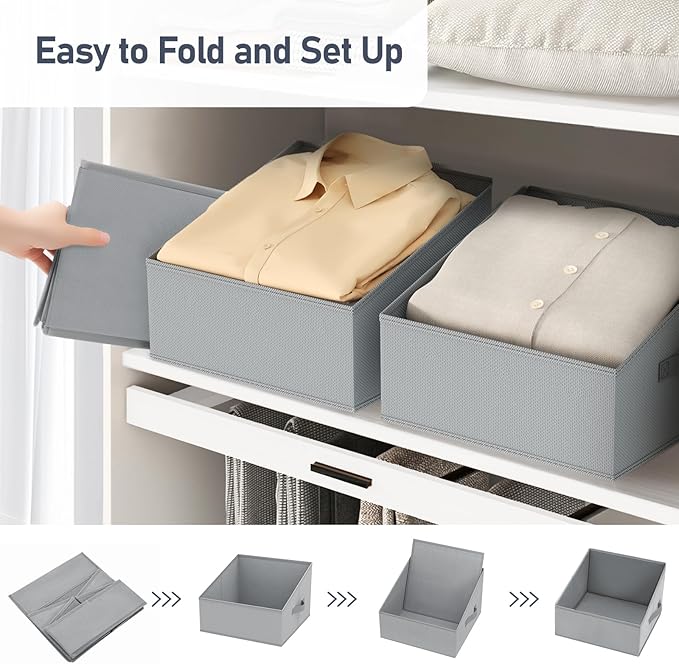 DIMJ Closet Storage Bins 12 Pack - Fabric Storage Baskets for Shelves, Collapsible Clothes Organizer with Handles, Trapezoid Shelf Organization Storage Cubes for Purse, Toys, Books, Towel, Clothes