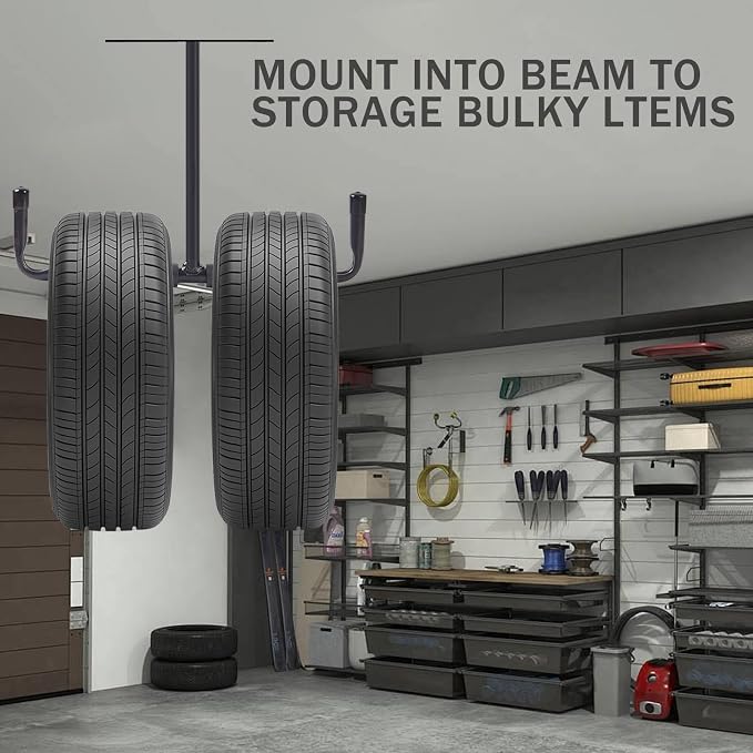 Overhead Garage Storage Hooks, Heavy Duty Utility Hooks Rack Ceiling Mounted for Hanging Bike, Ladder, Lumber, Tools, Hose Pipe Other Bulky Items(2 Pack)
