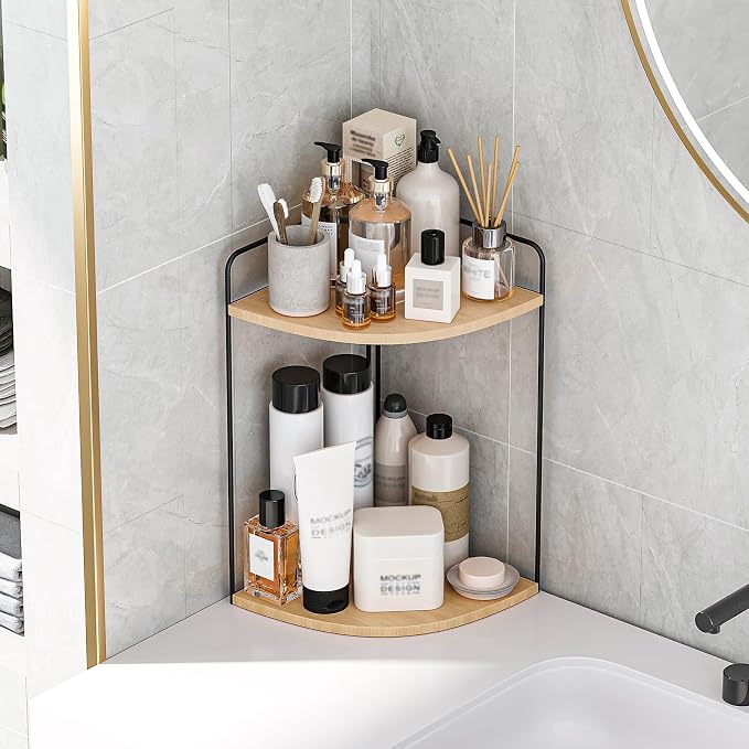 Bathroom Counter Organizer, Vanity & Makeup Countertop Organizer | Corner Bathroom Counter Organizer, Bathroom Sink Organizer, Bathroom Counter Shelf, Countertop Organizer, Corner Desk Shelf