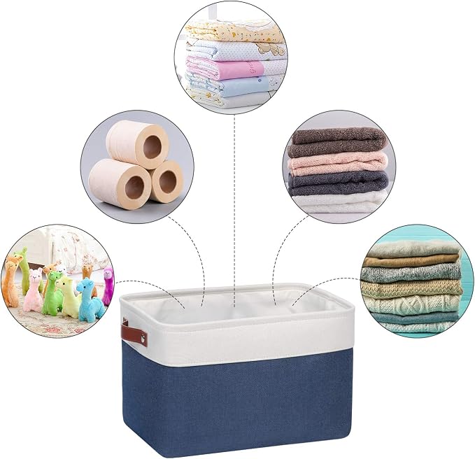 Univivi 15 inch Fabric Storage Baskets for Shelves,Blue,4 Pack | Large Capacity,Linen Closet Baskets,Metal Frame,Hard Cardboard Bottom,Foldable,with PU Handles
