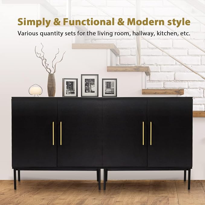 Set of 2 Black Storage Cabinet with Doors, Modern Accent Cabinet, Free Standing Cabinet with Adjustable Shelf, Wooden Buffet Sideboards for Living Room, Kitchen, Dining Room, Entryway