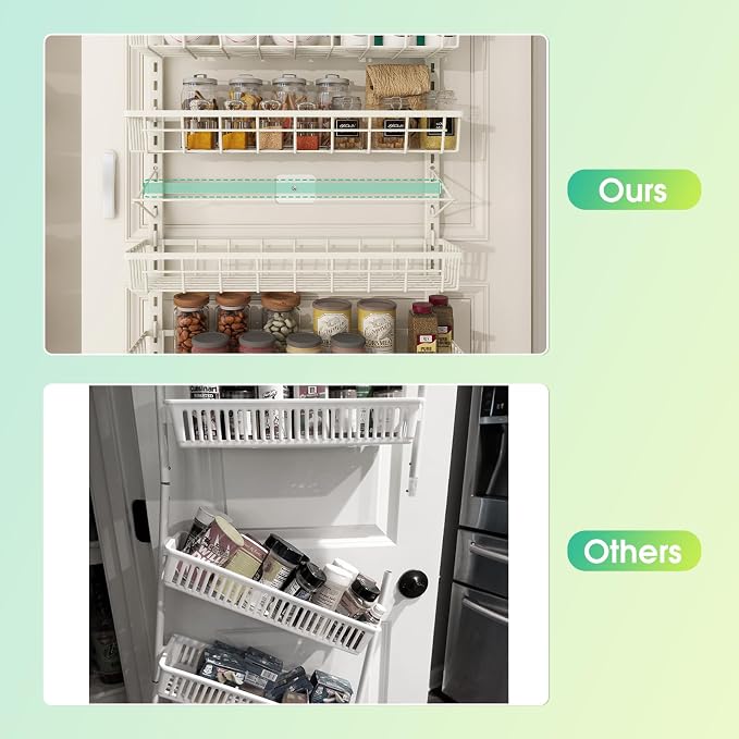 Mefirt 12 Inch Wide Narrow Over The Door Pantry Organizer 6-Tier Black | Pantry Hanging Organizers and Storage, Adjustable Heavy-Duty Metal for Home & Kitchen, Back of Door Seasoning Rack