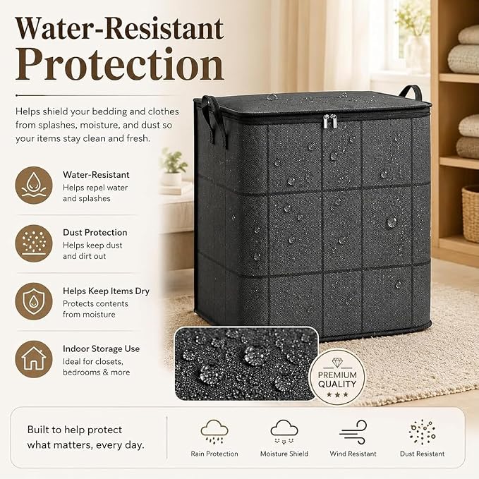 Upgrade Spacious Moving Storage Bin - Large Capacity Zippered Fabric Organizer for Bedding & Clothes, Foldable Blanket Bag with Reinforced Handles for Quilts, Comforters & Moving Day，2Pcs：L