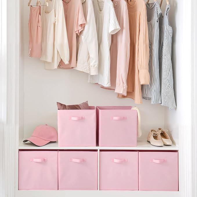 Cupic Cupid 13x13 Storage Cubes, 6 Pack Open Storage Bins with Handles, Storage Cube Organizer for Clothes and Toys, Collapsible Cube Bins for Closet, Shelves, Offices, Pink