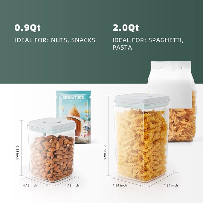 2 Pack Pop-Top Airtight Food Storage Containers, 2.0 Qt & 0.9 Qt | Clear Stackable Pantry Canisters for Coffee Stations, Breakfast Corners, Baking Areas, Dry Food Organization, BPA-Free