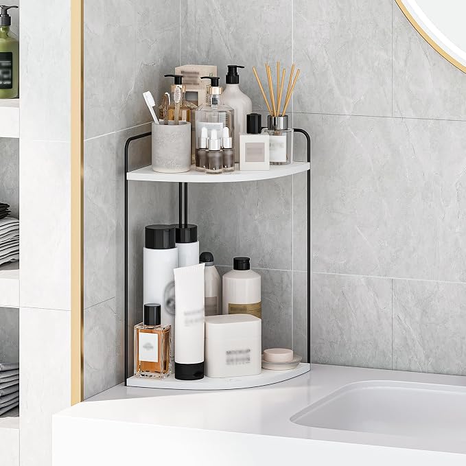 Bathroom Counter Organizer, Vanity & Makeup Countertop Organizer | Corner Bathroom Counter Organizer, Bathroom Sink Organizer, Bathroom Counter Shelf, Countertop Organizer, Corner Desk Shelf