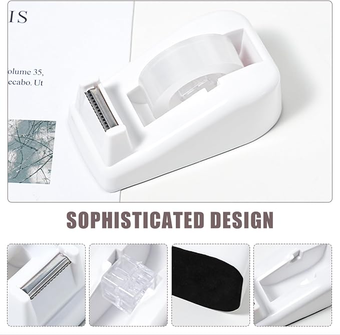 COMFYROOM Desk Accessories with Pen Holder, Office Supplies Desk Organizers and Accessories, Tape Dispenser, Stapler, Staple Remover, Staples, Clips Set, Ruler, Scissor, Pen, Tape (White)