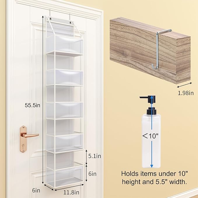 Fixwal 5-Shelf Over The Door Hanging Pantry Organizer, Room Organizer with Clear Plastic Pockets, 25lb Ultra Sturdy & Large Capacity for Closet, Bedroom, Nursery, Bathroom and Sundries