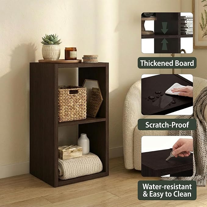 WannabeMyself【2026 Wooden Thick Frame】 2 Cube Storage Organizer with Anti-Tipping Kits, Reversible Open Back Book Shelf,Bookcase for Living Room,Bedroom,Entrance Hall,Office,11.6×24.7×13.1,Chocolate