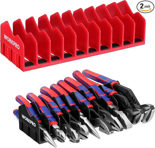 WORKPRO 2-Pack Plier Organizer Rack, 20-Slot Tool Organizer and Storage | Large Capacity Plier Holder, Non-Slip Rubber Base, High-Strength Plastic, Extendable Tool Box Organizer, Pliers Not Included